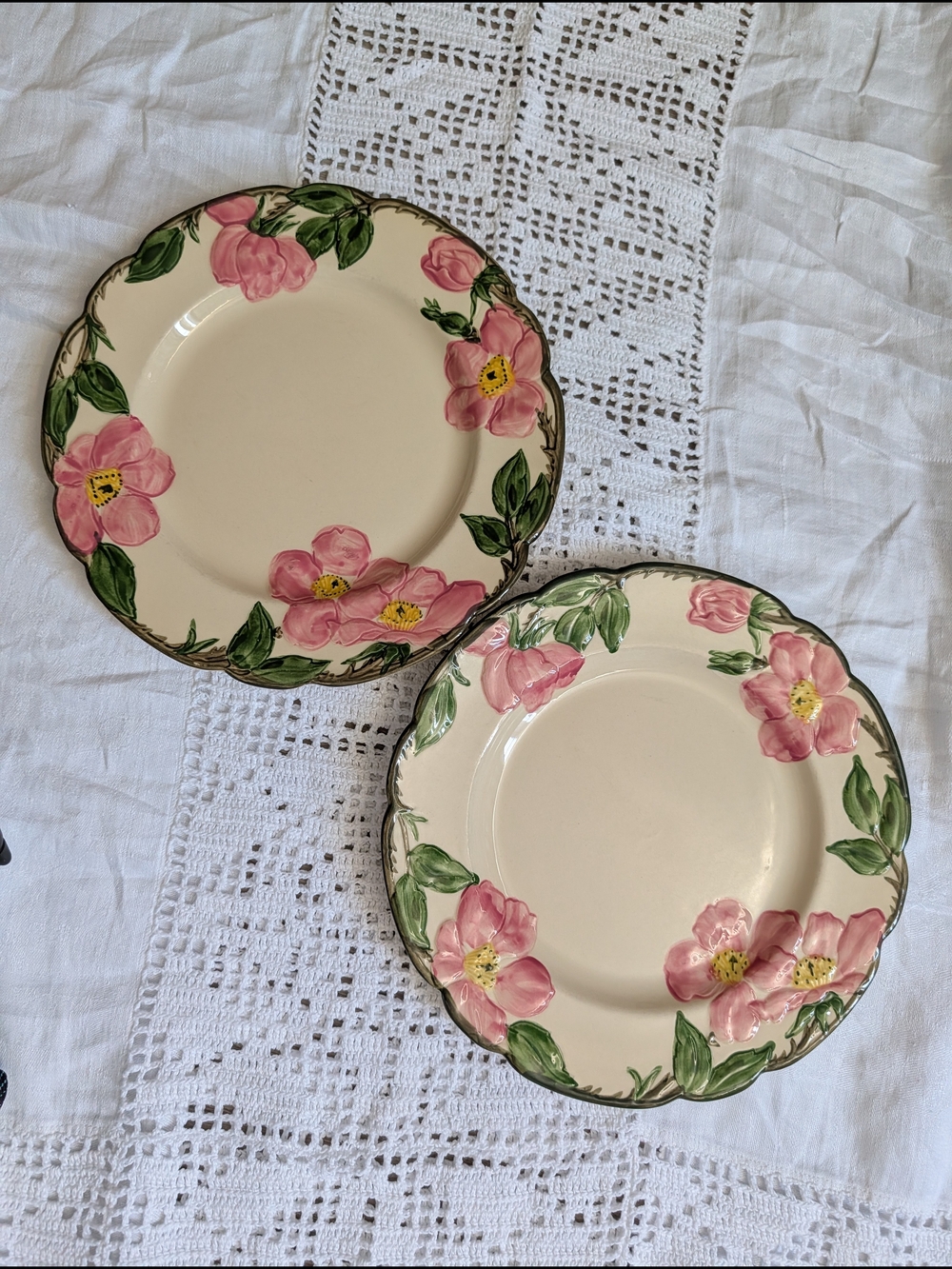 Hand-Painted Pink Floral Ceramic Luncheon Plates - Set of 2